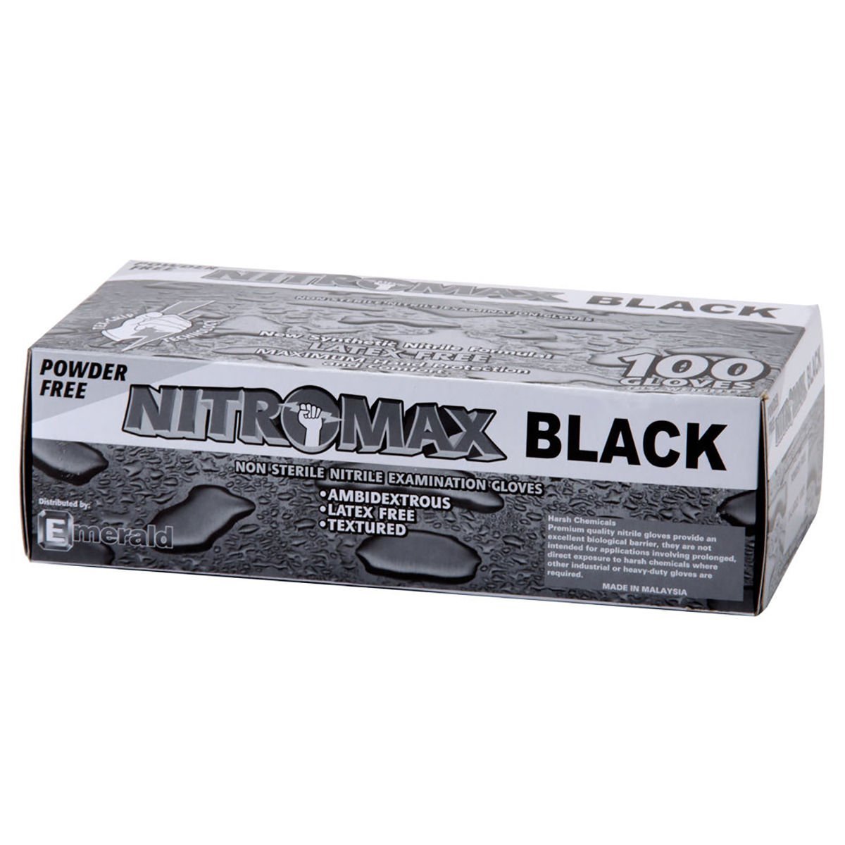 Emerald 5-mil NitroMax Powder-Free Black Nitrile Exam Gloves